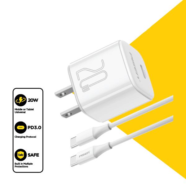 Bộ sạc nhanh PISEN QUICK TINY 20W Type C sang Type C