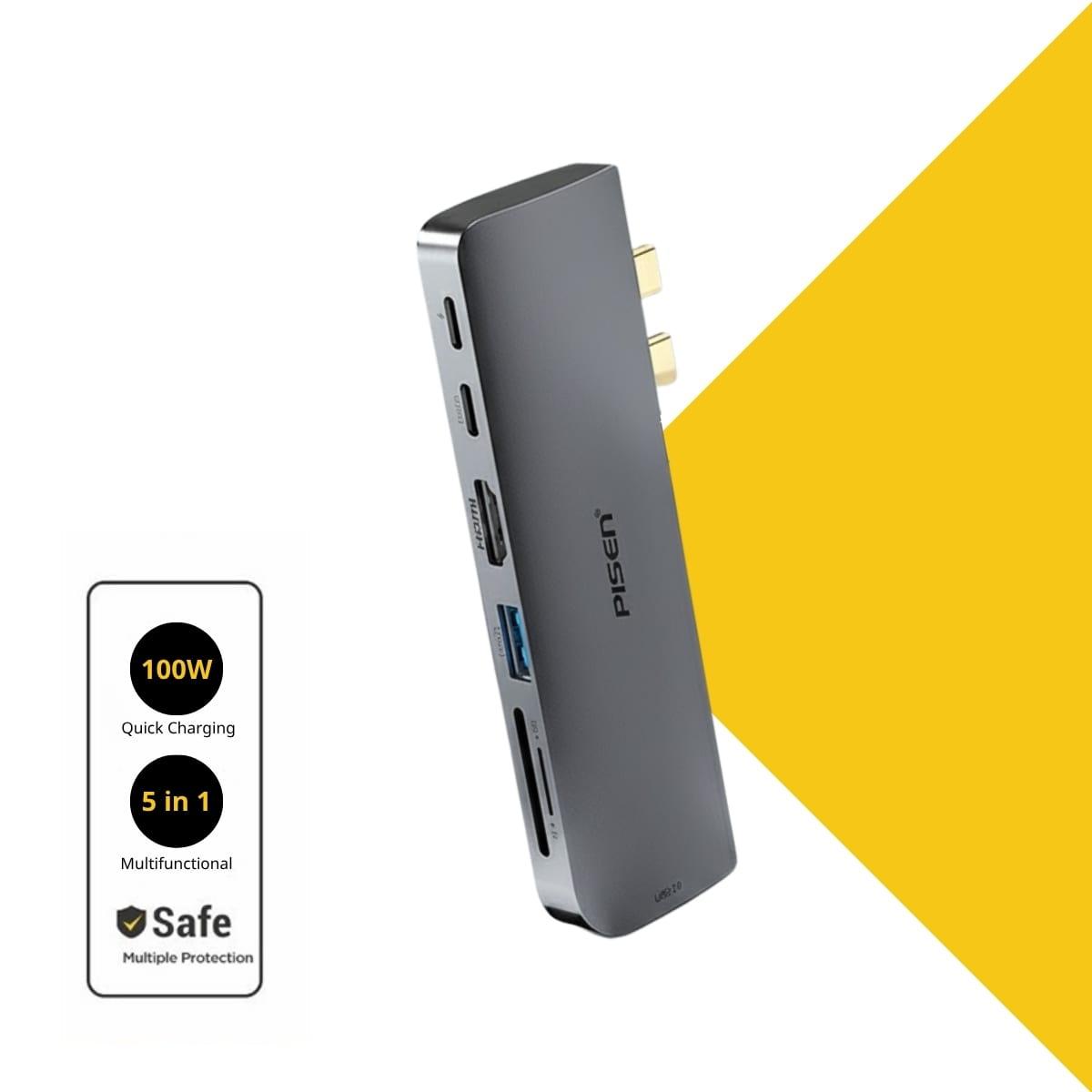 Hub Chuyển Đổi PISEN Dual Type-C 5 trong 1 - Dual Type-C ra 4xU3+TBT3 (NJ-TC21 )