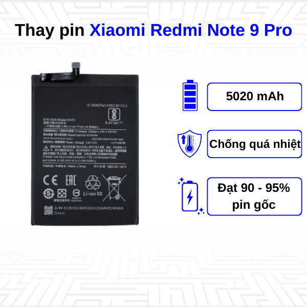 Thay pin điện thoại Xiaomi Redmi Note 9 Pro