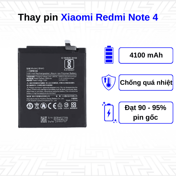 Thay pin điện thoại Xiaomi Redmi Note 4