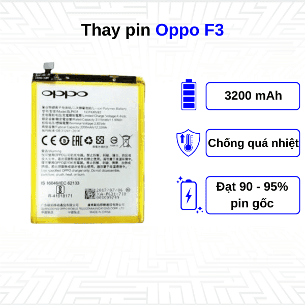 Thay pin điện thoại Oppo F3