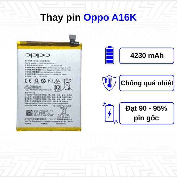 Thay pin điện thoại Oppo A16K