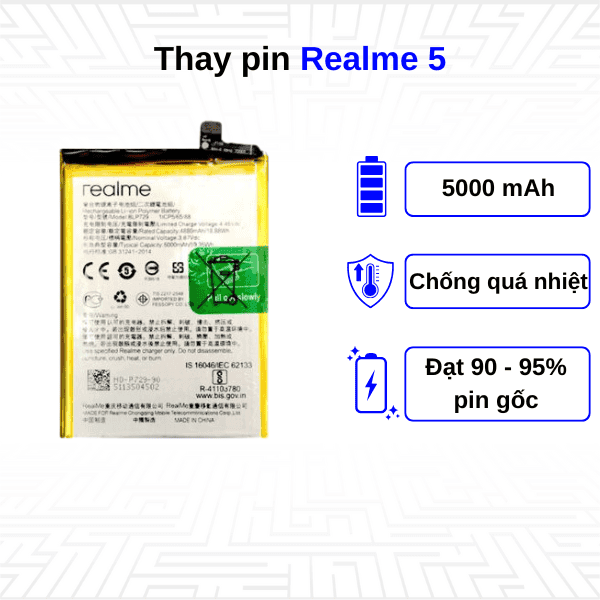Thay pin điện thoại Realme 5