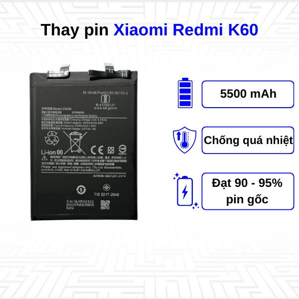 Thay pin điện thoại Xiaomi Redmi K60