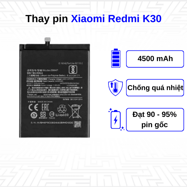 Thay pin điện thoại Xiaomi Redmi K30