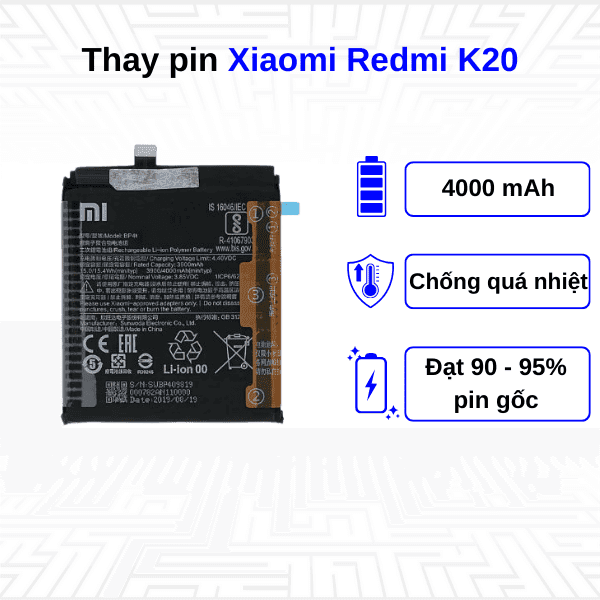 Thay pin điện thoại Xiaomi Redmi K20