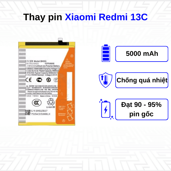 Thay pin điện thoại Xiaomi Redmi 13C