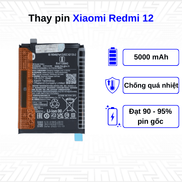 Thay pin điện thoại Xiaomi Redmi 12