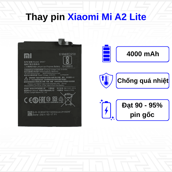 Thay pin điện thoại Xiaomi Mi A2 Lite
