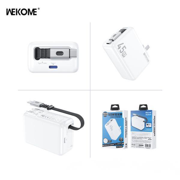 Bộ Sạc Kèm Cáp Dây Rút WEKOME WP-U42 GaN 45W Type-C 1C Chân Gập