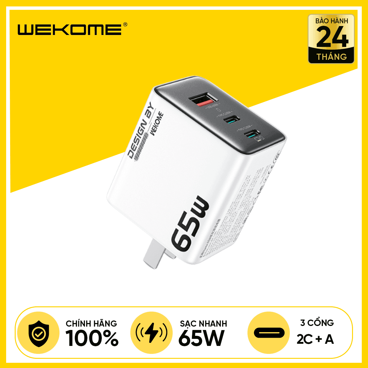 Củ Sạc WEKOME WP-U45 GaN 65W 2C+A