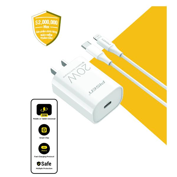 Bộ sạc nhanh PISEN TINY Type C to Lightning Quick PD 20W