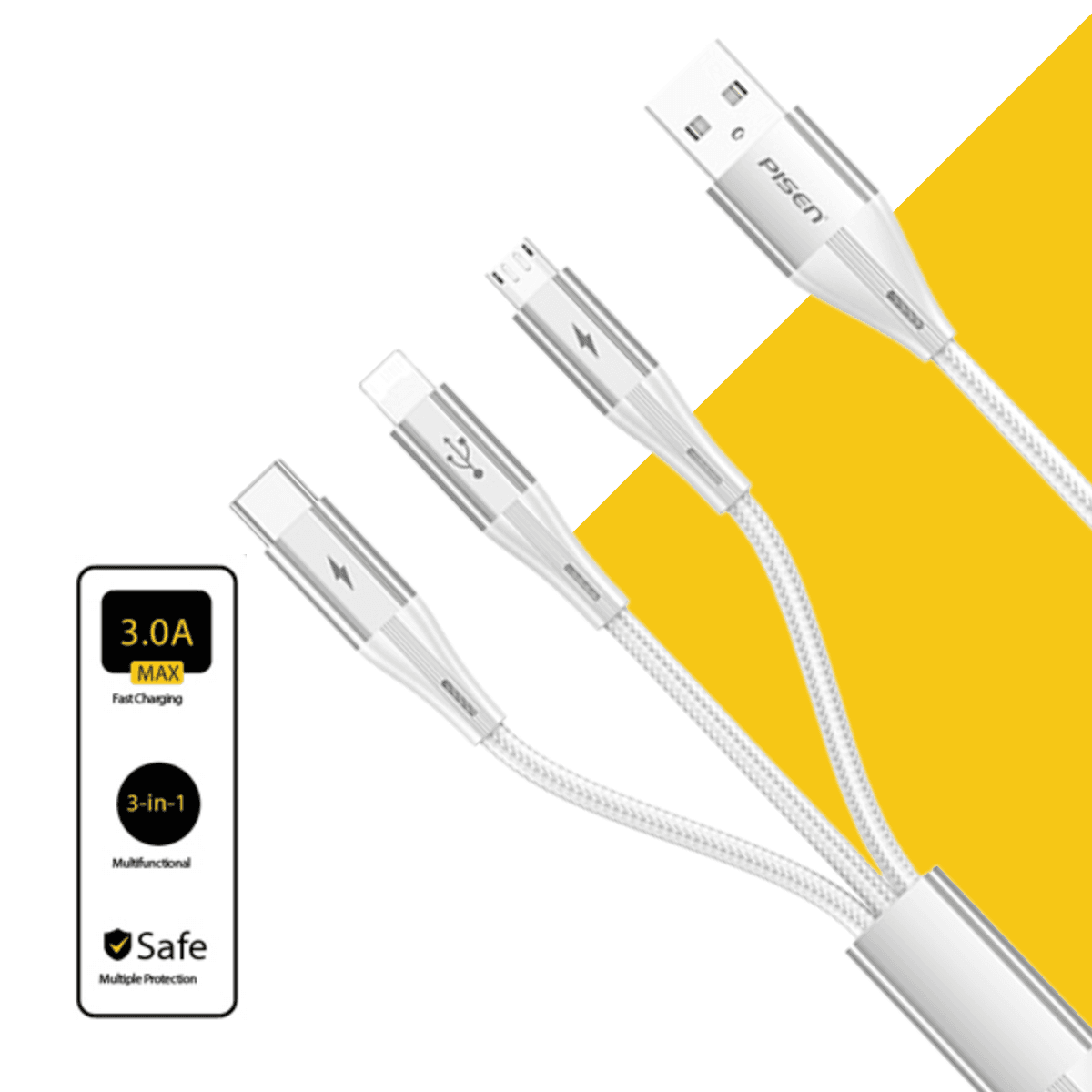 Cáp Sạc Nhanh PISEN Star Speed 3in1 1.8m