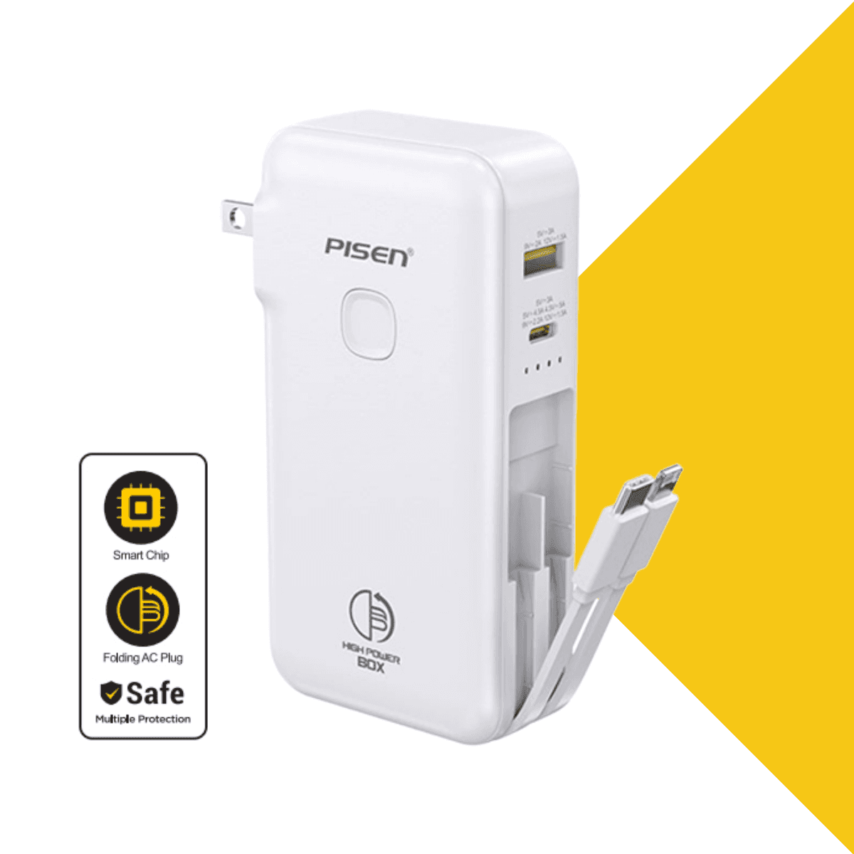 Pin Sạc Dự Phòng kèm cáp PISEN QUICK High Power Box 22.5W 10000mAh