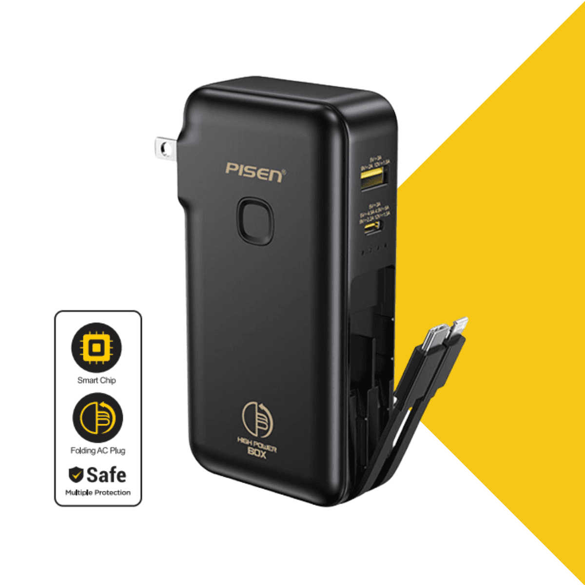 Pin Sạc Dự Phòng kèm cáp PISEN QUICK High Power Box 22.5W 10000mAh