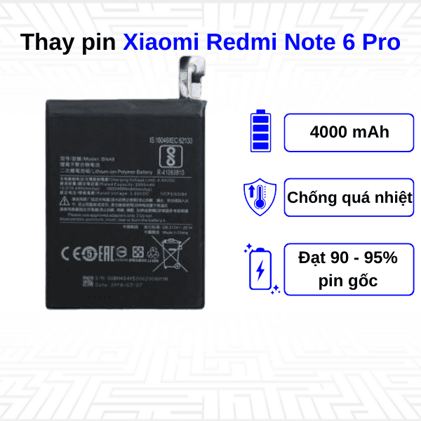 Thay pin điện thoại Xiaomi Redmi Note 6 Pro