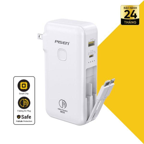 Pin Sạc Dự Phòng kèm cáp PISEN QUICK High Power Box 22.5W 10000mAh