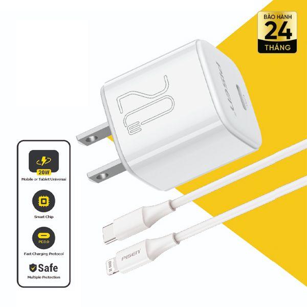 Bộ sạc nhanh PISEN QUICK TINY 20W Type C sang Lightning