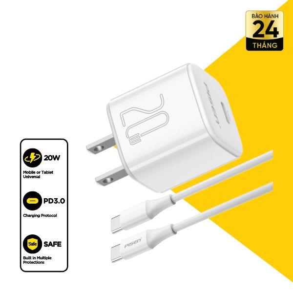 Bộ sạc nhanh PISEN QUICK TINY 20W Type C sang Type C