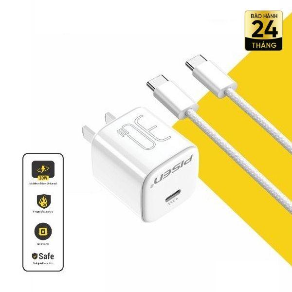 Bộ sạc nhanh Pisen Quick TINY 30W Type-C sang Type-C