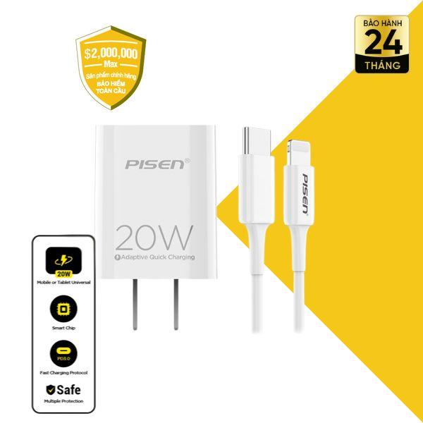 Bộ sạc nhanh PISEN TINY Type C to Lightning Quick PD 20W